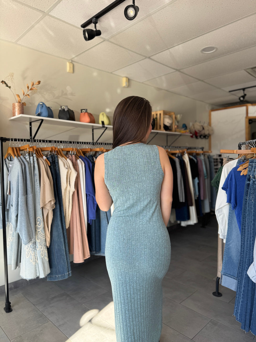 Sutton Ribbed Button Dress | Heather Seafoam