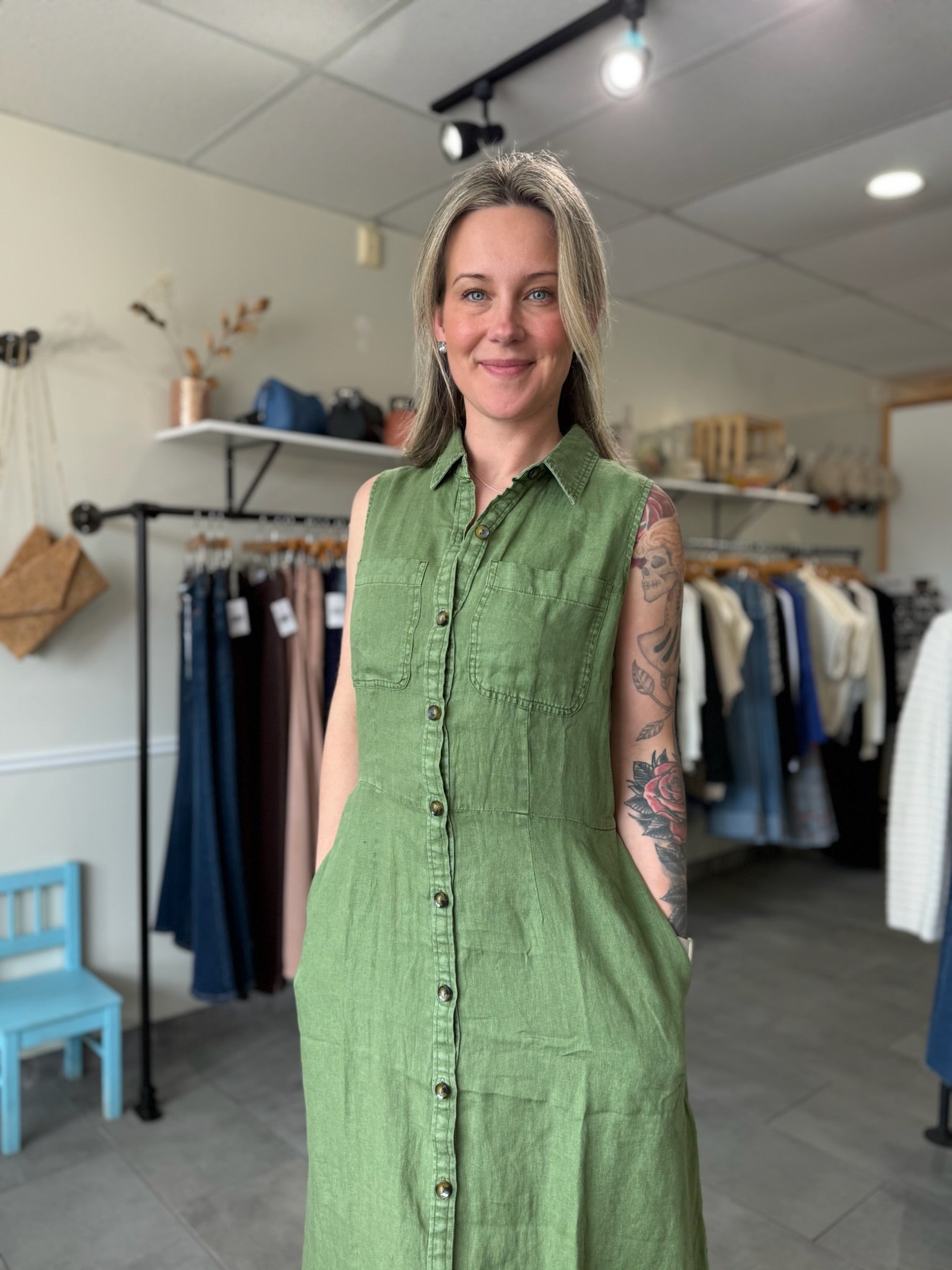 Bowtie Linen Dress | Olive