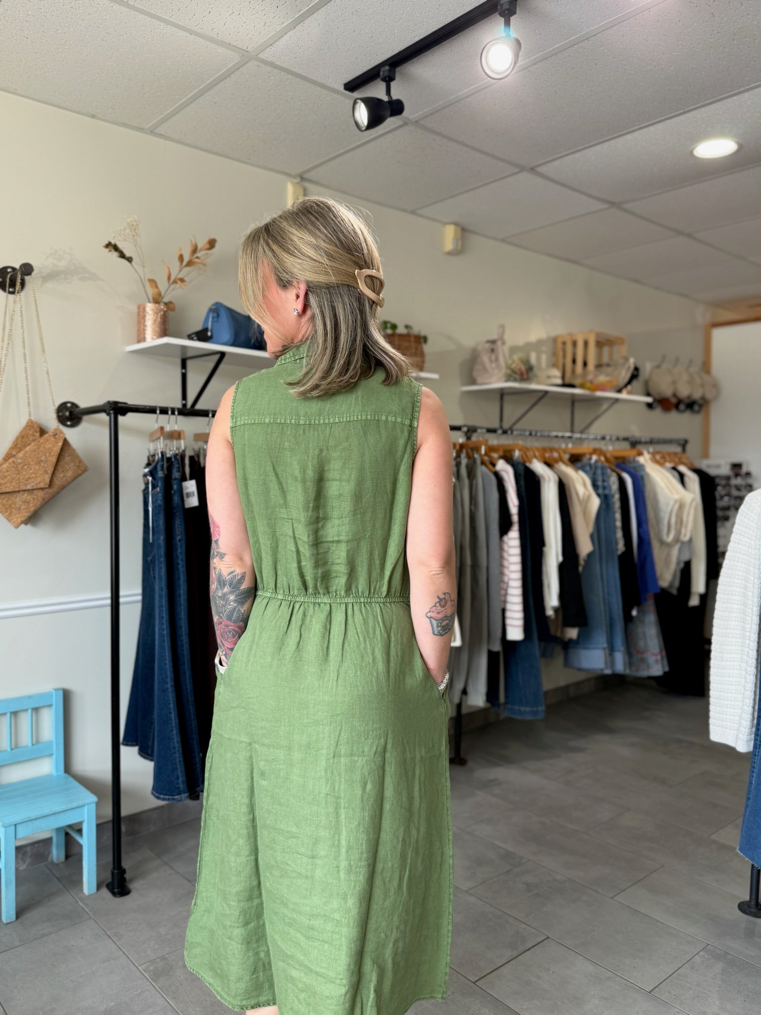 Bowtie Linen Dress | Olive