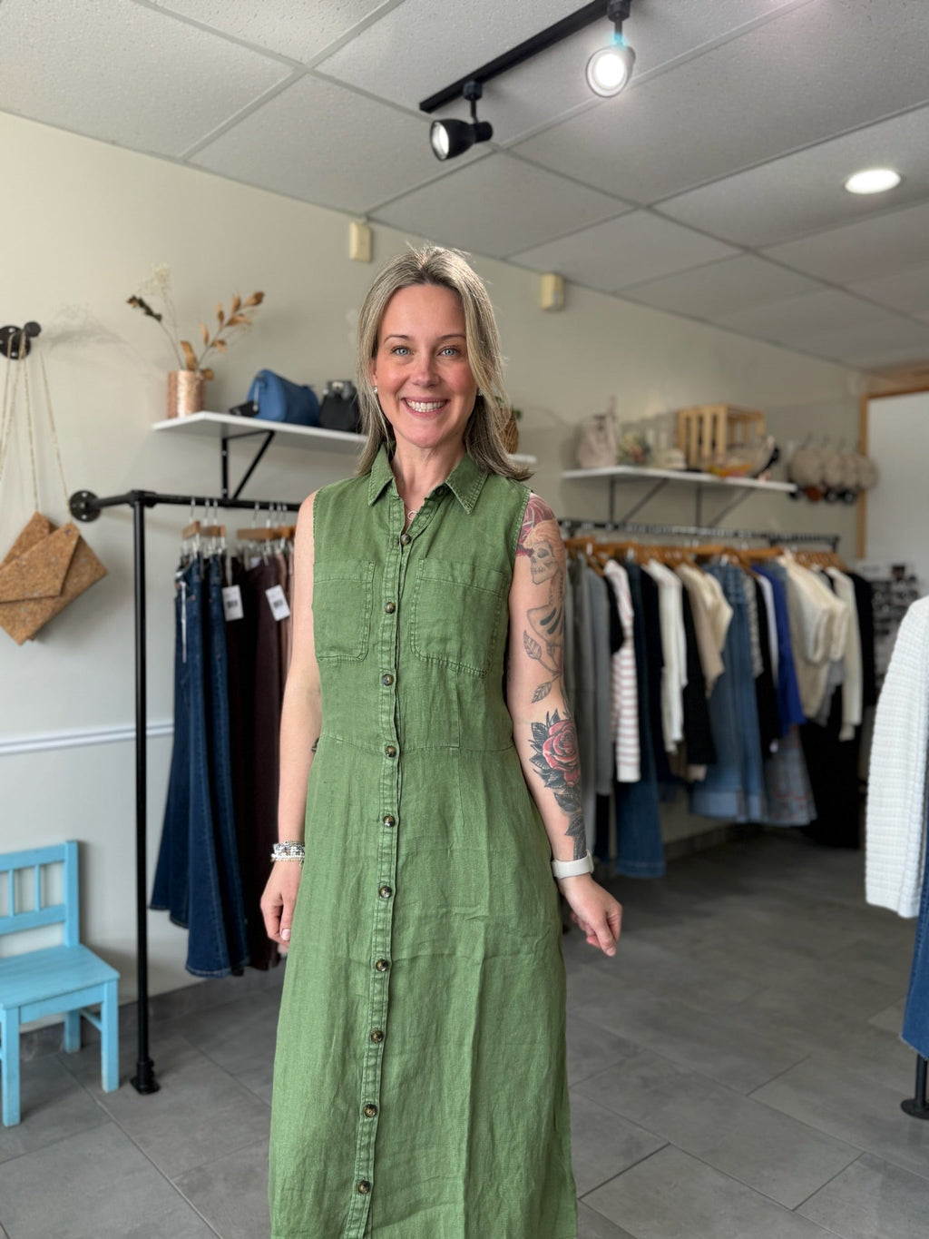 Bowtie Linen Dress | Olive