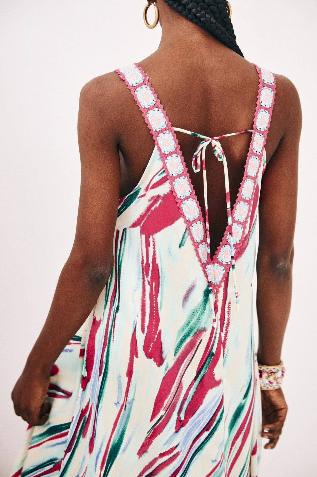 Deep V Maxi Dress with Crochet Details