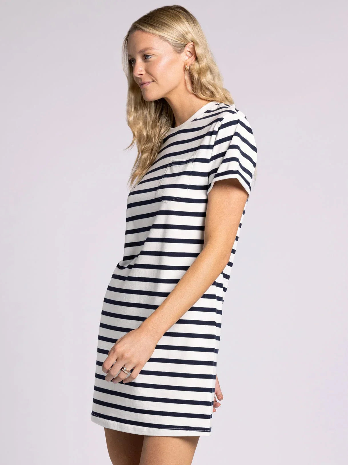 Kick Back Dress - White Navy Stripe